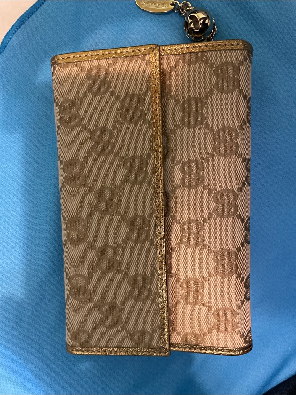 Gucci Beige/Gold GG Continental Wallet with Charm